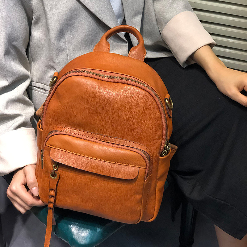 Handmade Ladies Leather Backpack Purse Small Rucksack Cross shoulder bag For Women