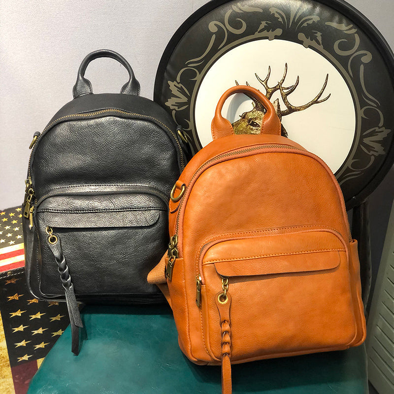 Handmade Ladies Leather Backpack Purse Small Rucksack Cross shoulder bag For Women