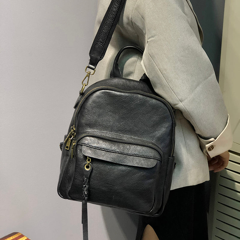 Handmade Ladies Leather Backpack Purse Small Rucksack Cross shoulder bag For Women