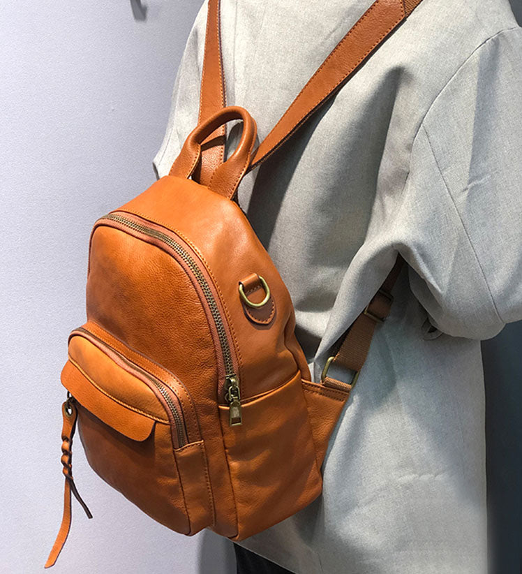 Handmade Ladies Leather Backpack Purse Small Rucksack Cross shoulder bag For Women