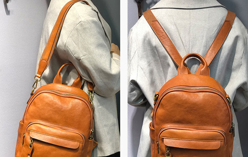 Handmade Ladies Leather Backpack Purse Small Rucksack Cross shoulder bag For Women