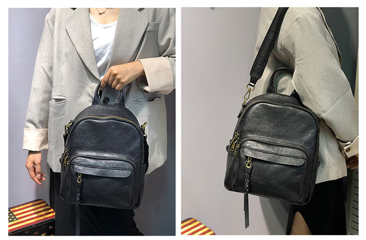 Handmade Ladies Leather Backpack Purse Small Rucksack Cross shoulder bag For Women