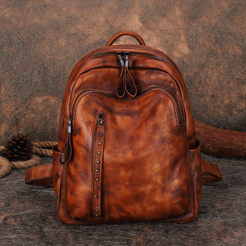 Handmade Ladies Leather Laptop Backpack Purse Women's Leather Rucksack For Women