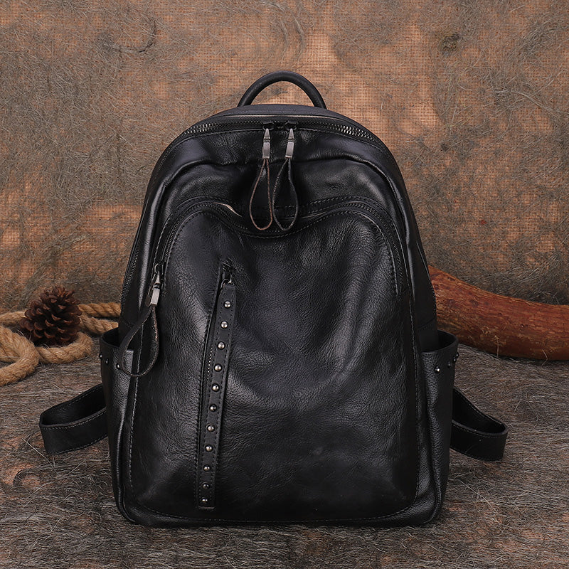 Handmade Ladies Leather Laptop Backpack Purse Women's Leather Rucksack For Women