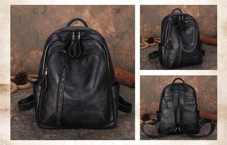 Handmade Ladies Leather Laptop Backpack Purse Women's Leather Rucksack For Women