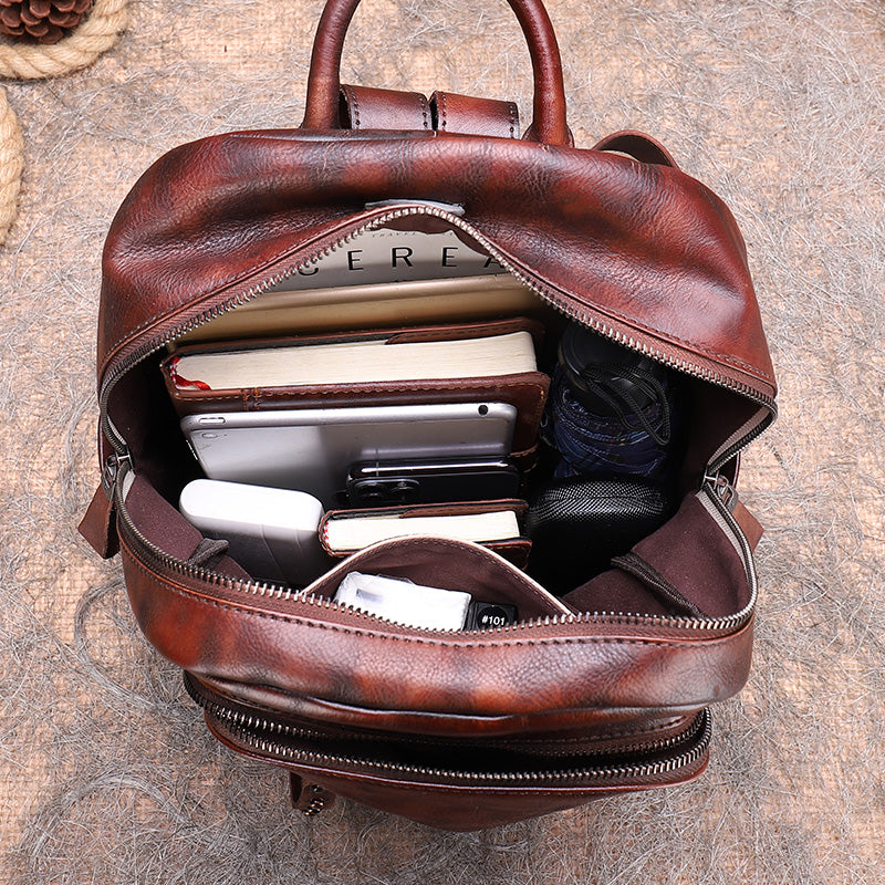 Handmade Ladies Leather Laptop Backpack Purse Women's Leather Rucksack For Women