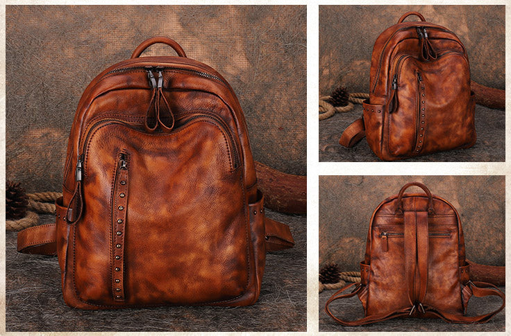 Handmade Ladies Leather Laptop Backpack Purse Women's Leather Rucksack For Women