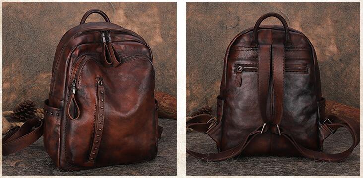 Handmade Ladies Leather Laptop Backpack Purse Women's Leather Rucksack For Women