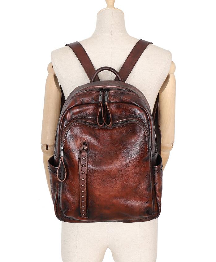 Handmade Ladies Leather Laptop Backpack Purse Women's Leather Rucksack For Women