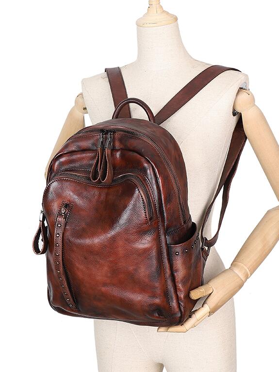 Handmade Ladies Leather Laptop Backpack Purse Women's Leather Rucksack For Women