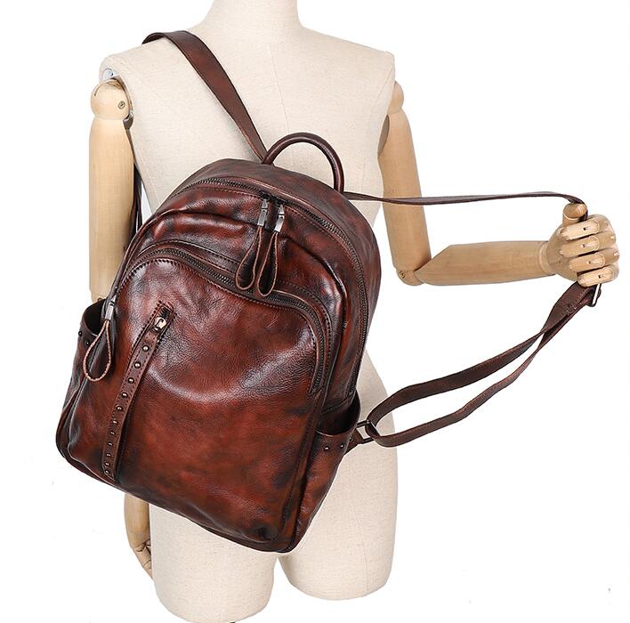 Handmade Ladies Leather Laptop Backpack Purse Women's Leather Rucksack For Women