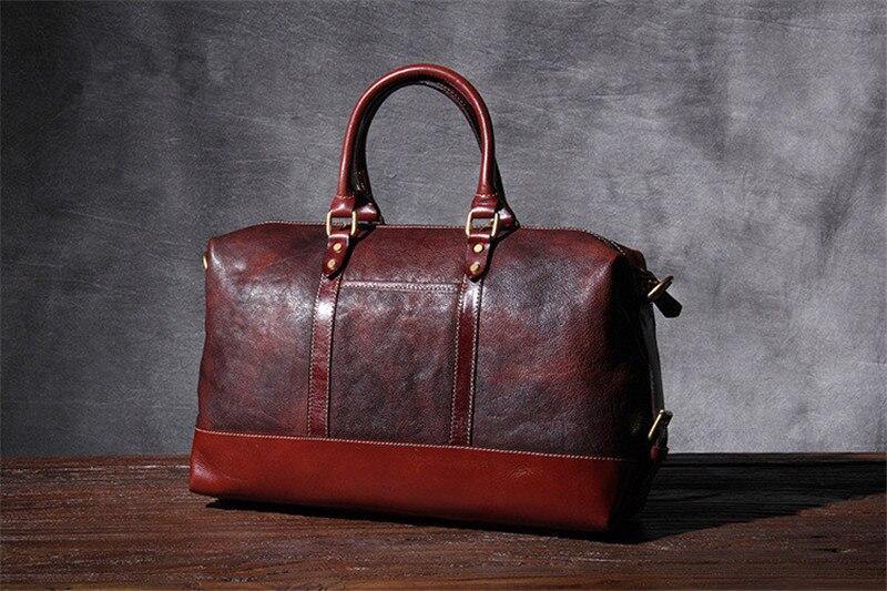 Color Block Full Grain Leather Travel Bag