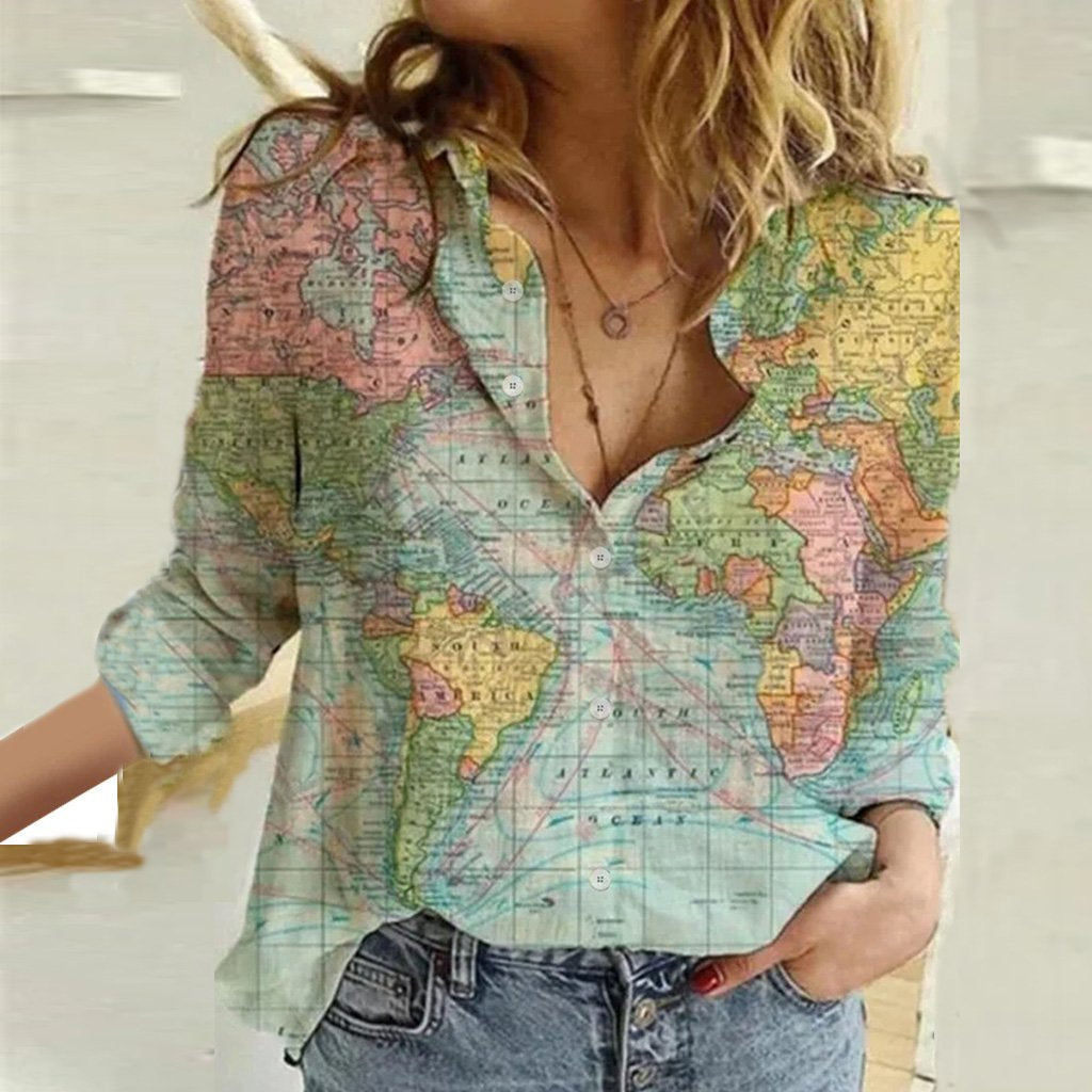 Abstract Map Printed Blouse