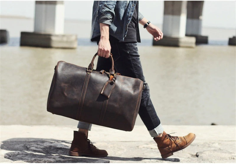 Full Grain Leather Weekender Travel Duffel Luggage Bag