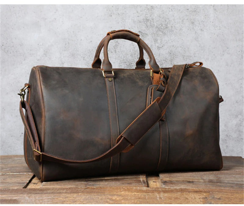 Full Grain Leather Weekender Travel Duffel Luggage Bag