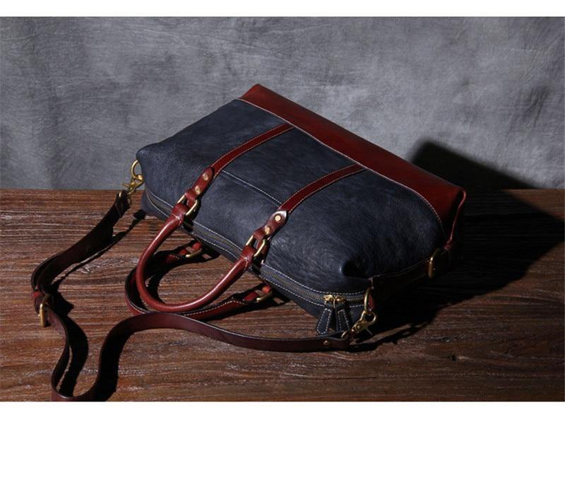 Color Block Full Grain Leather Travel Bag