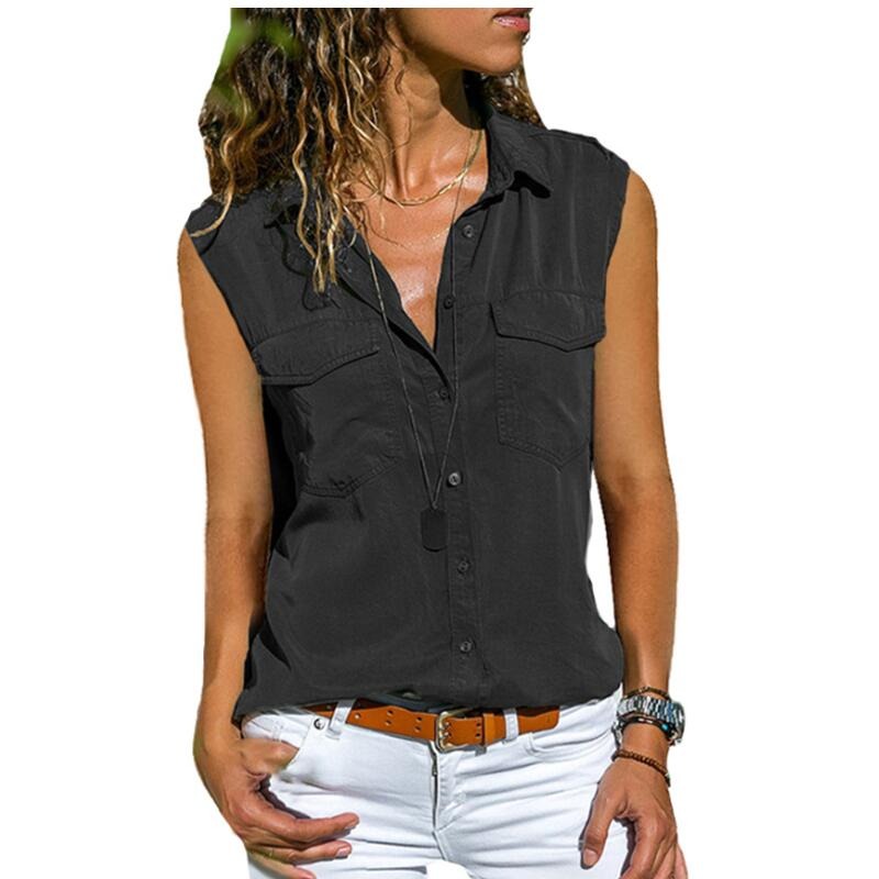 Black Collar Buttons Top
