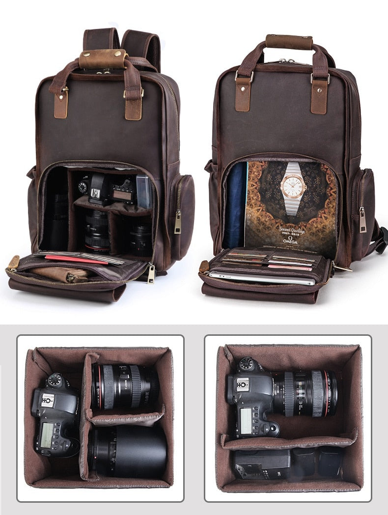 Simple Tripod Holder  Large Leather Backpack Camera Bag