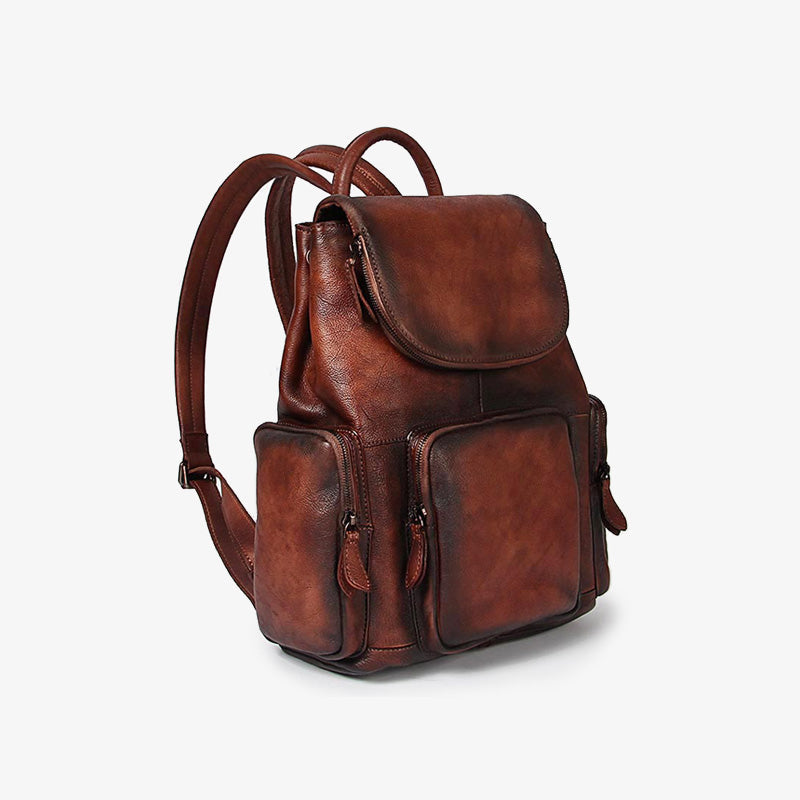 Vintage Womens Brown Leather Backpack Purse Designer Laptop Book Bag for Women
