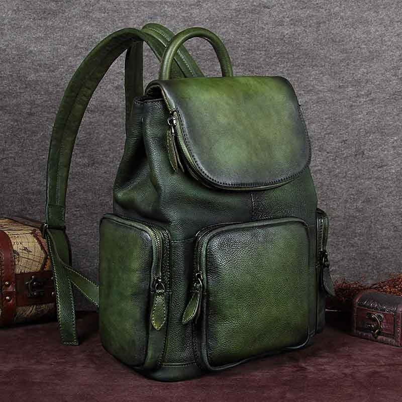 Vintage Womens Brown Leather Backpack Purse Designer Laptop Book Bag for Women