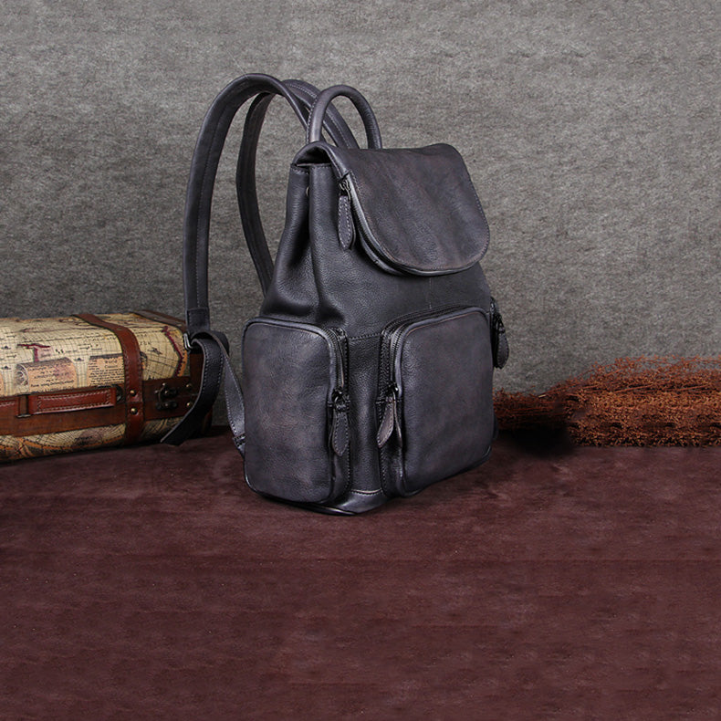 Vintage Womens Brown Leather Backpack Purse Designer Laptop Book Bag for Women