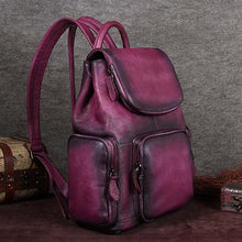 Load image into Gallery viewer, Vintage Womens Brown Leather Backpack Purse Designer Laptop Book Bag for Women
