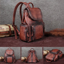 Load image into Gallery viewer, Vintage Womens Brown Leather Backpack Purse Designer Laptop Book Bag for Women
