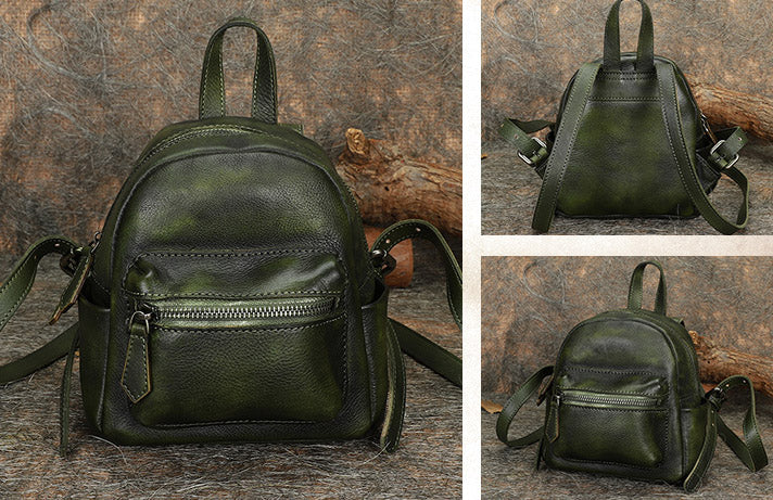 Cute Womens Mini  Brown Small Leather Backpack Bag Purses for Women