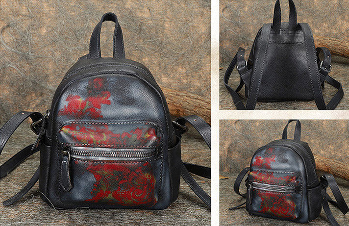 Cute Womens Mini  Brown Small Leather Backpack Bag Purses for Women