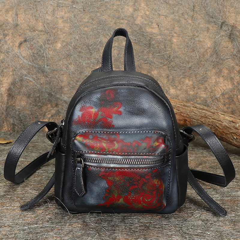 Cute Womens Mini  Brown Small Leather Backpack Bag Purses for Women