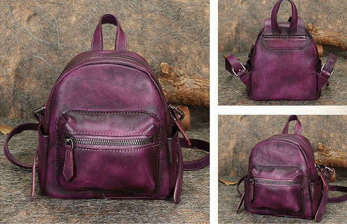 Cute Womens Mini  Brown Small Leather Backpack Bag Purses for Women