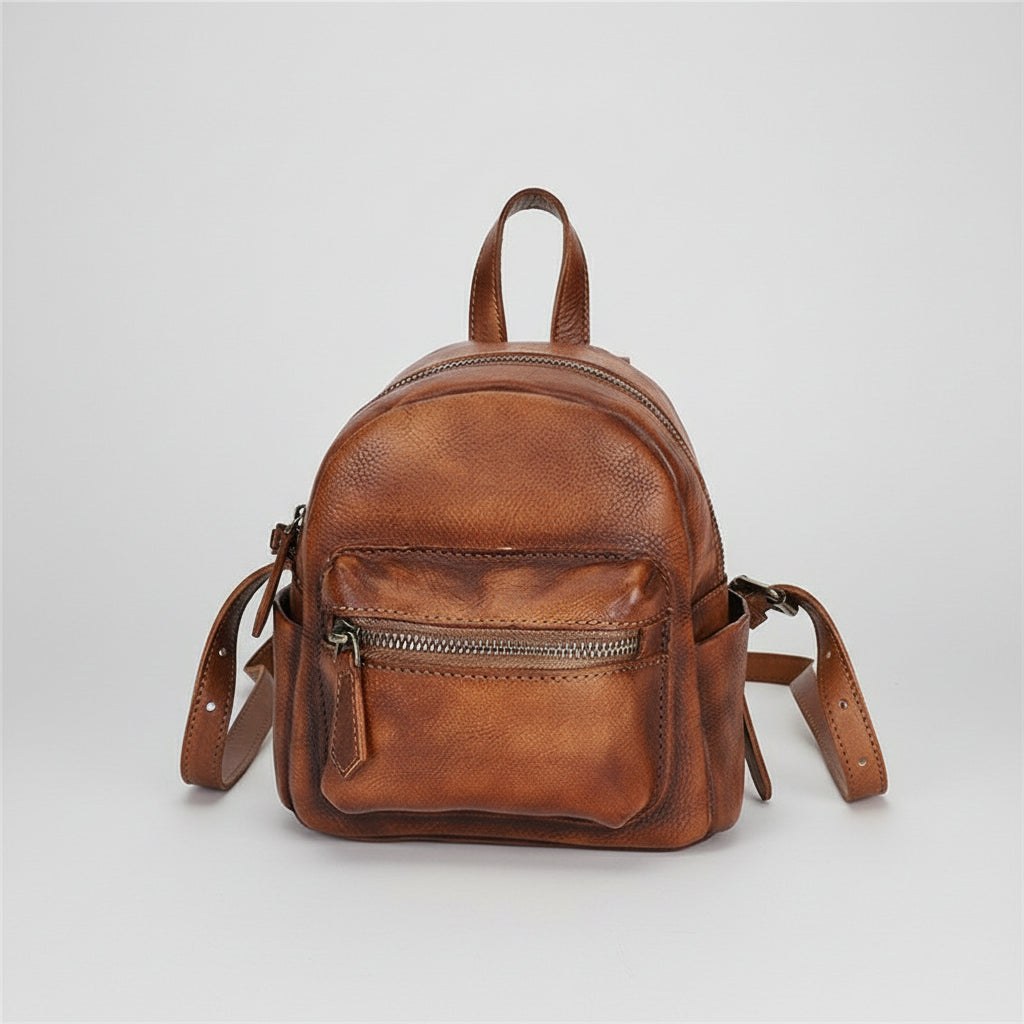 Cute Womens Mini  Brown Small Leather Backpack Bag Purses for Women