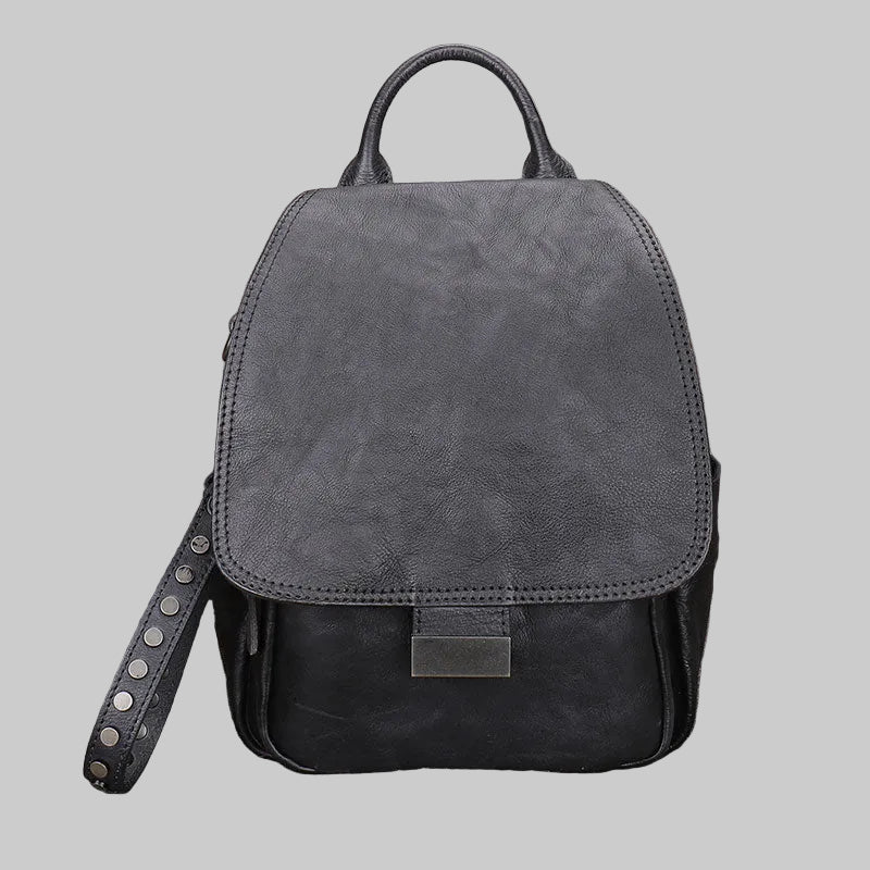 Mini Handcrafted Vintage Coffee Top Grain Leather Backpack