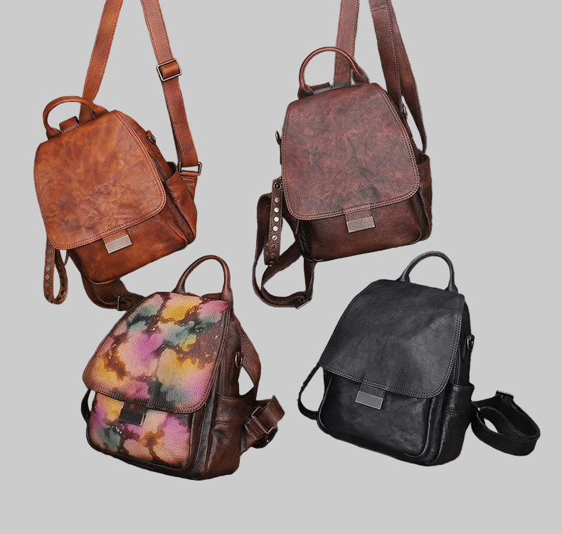 Mini Handcrafted Vintage Coffee Top Grain Leather Backpack