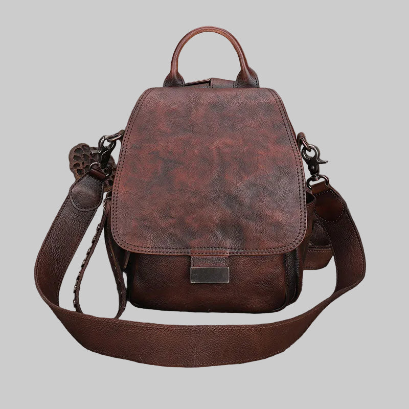 Mini Handcrafted Vintage Coffee Top Grain Leather Backpack