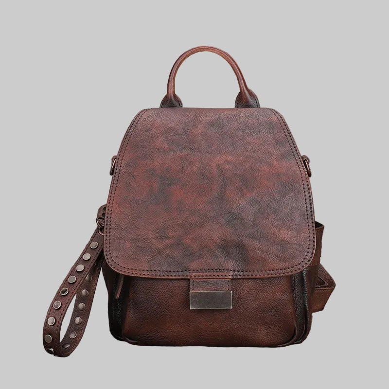 Mini Handcrafted Vintage Coffee Top Grain Leather Backpack