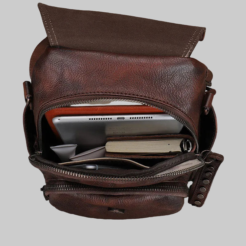 Mini Handcrafted Vintage Coffee Top Grain Leather Backpack