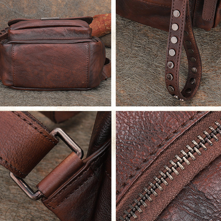 Mini Handcrafted Vintage Coffee Top Grain Leather Backpack