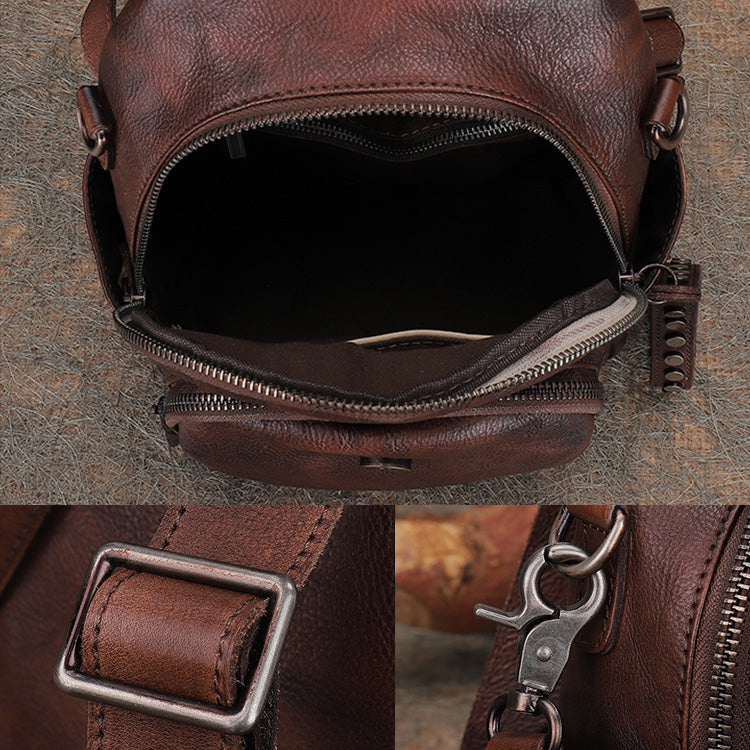 Mini Handcrafted Vintage Coffee Top Grain Leather Backpack