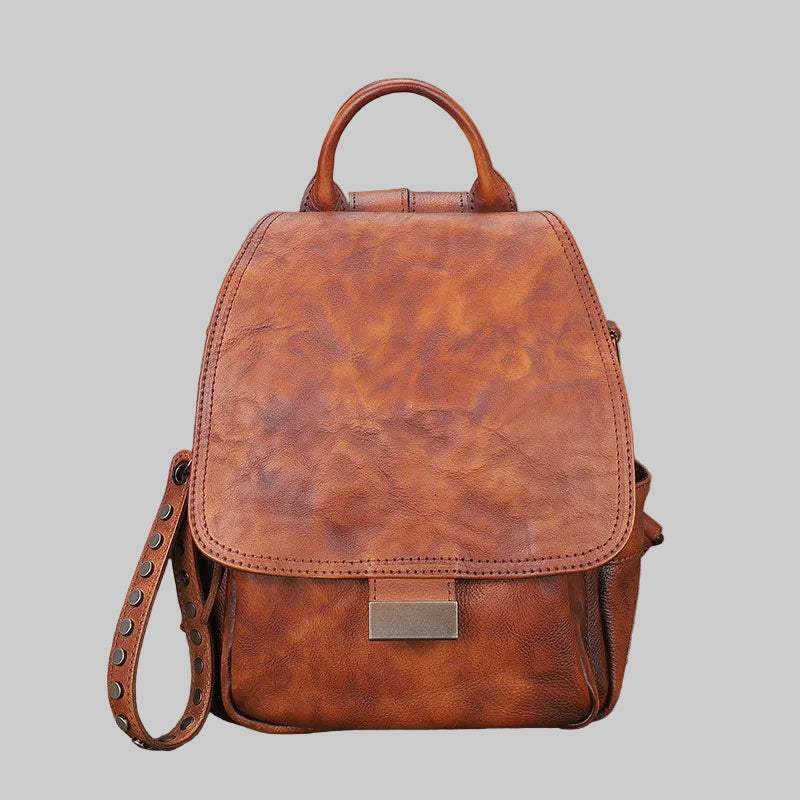 Mini Handcrafted Vintage Coffee Top Grain Leather Backpack