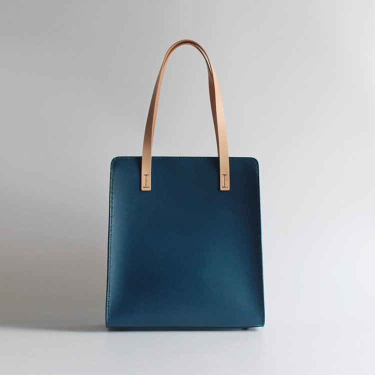 Minimalist Haze Blue Leather Shoulder Tote Bags Purse for Women