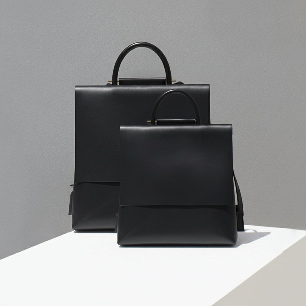 Minimalist Womens Square Leather Zip Backpack Purse Rucksack for Women