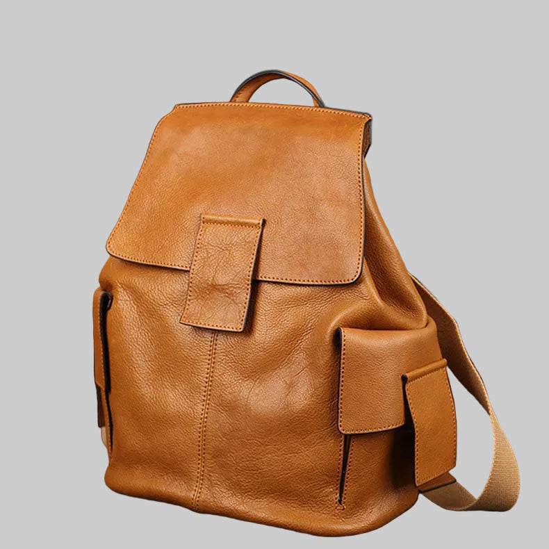 Minimalist Large Capacity Flap Black Top Grain Leather Backpack
