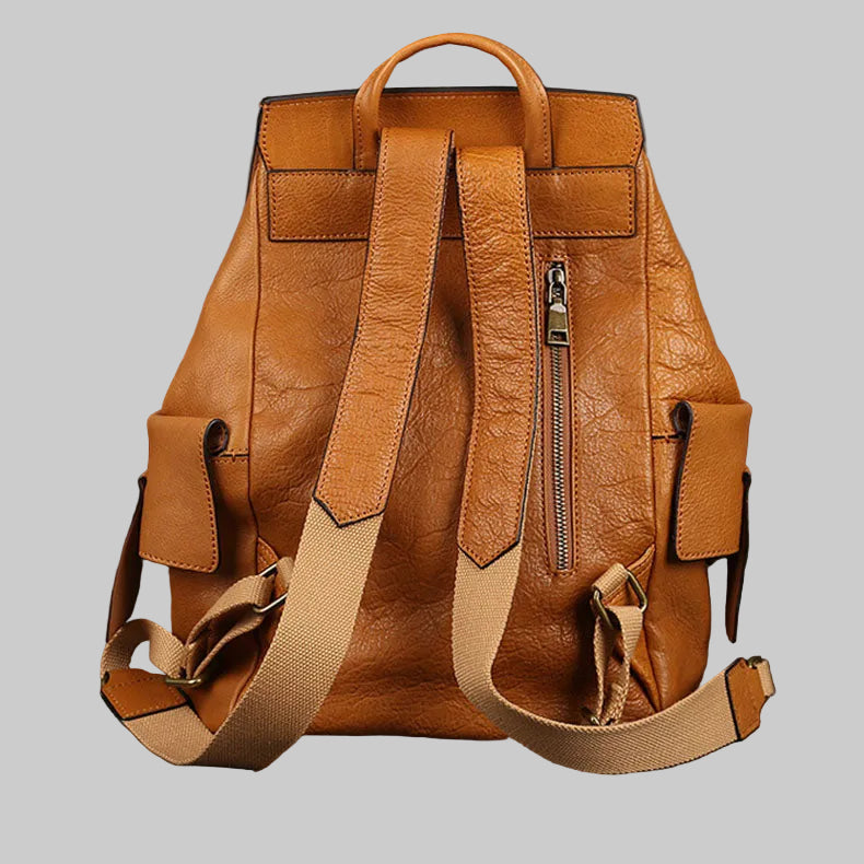 Minimalist Large Capacity Flap Black Top Grain Leather Backpack