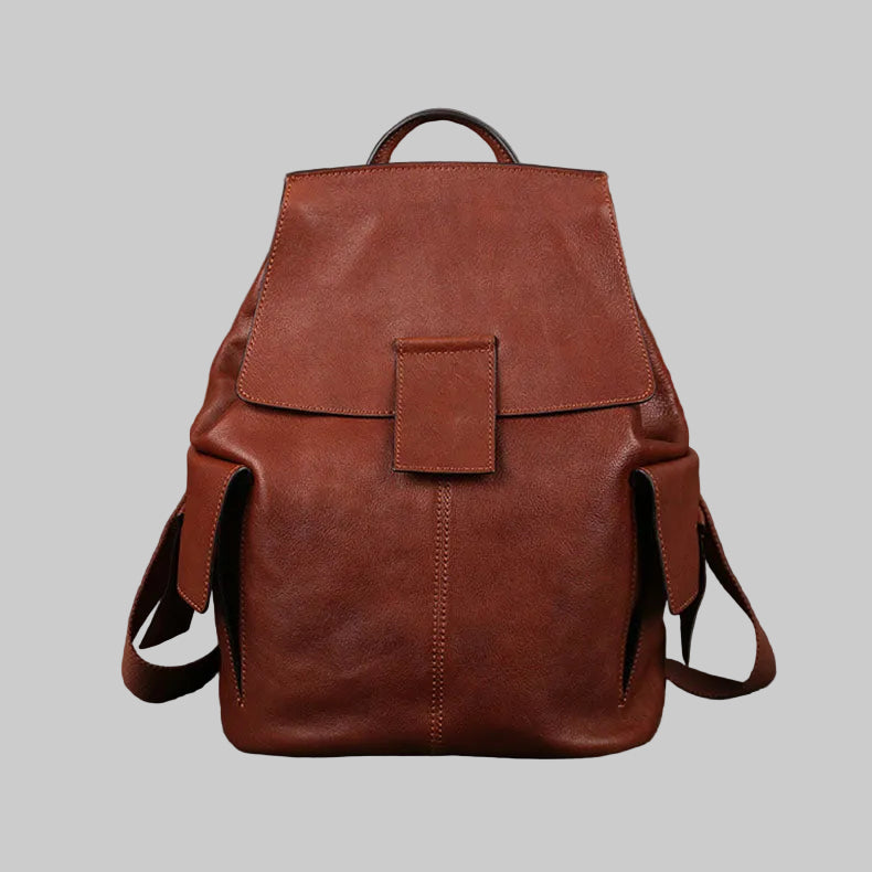 Minimalist Large Capacity Flap Black Top Grain Leather Backpack