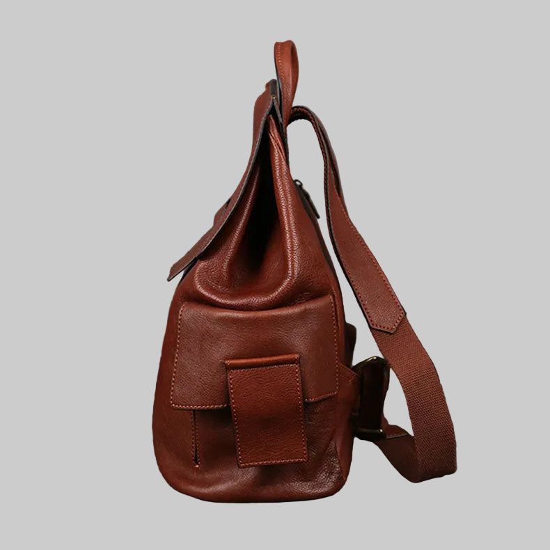 Minimalist Large Capacity Flap Black Top Grain Leather Backpack