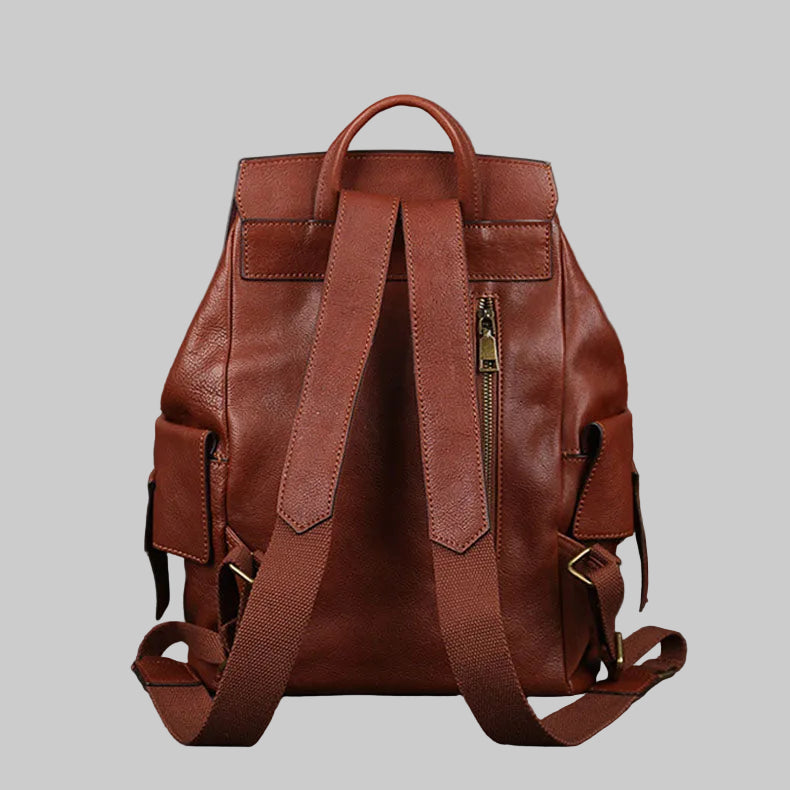 Minimalist Large Capacity Flap Black Top Grain Leather Backpack