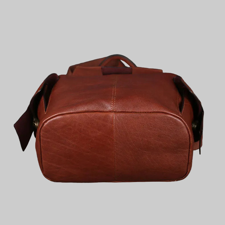 Minimalist Large Capacity Flap Black Top Grain Leather Backpack