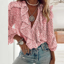 Load image into Gallery viewer, Pink Floral Ruffled Blouse
