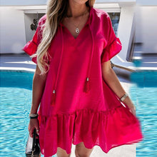 Load image into Gallery viewer, Hot Pink V-neck Short Sleeve Mini Dress

